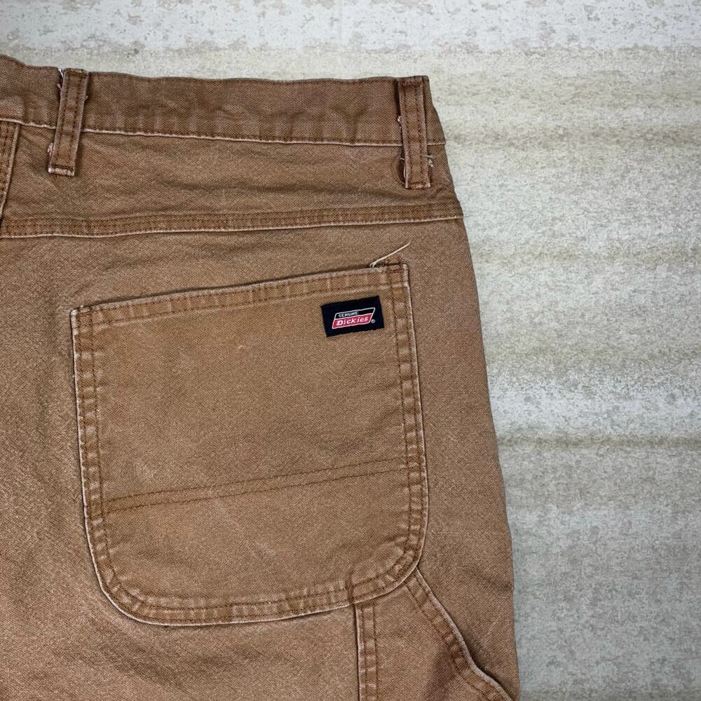 Vintage 90s Dickies Carpenter Pants 36x34 Baggy Wide Leg Tan Canvas Dungarees - Picture 3 of 5